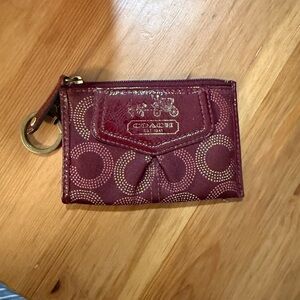 Coach Maroon and Gold Patterned Coin Pouch